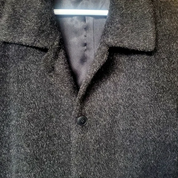 Mens Alpaca, Black/Gray Wool, XL Overcoat, W/Black Satin Lining & Button Front